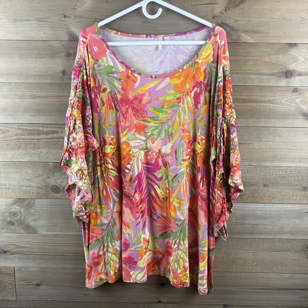 Cato Womens Shirt Short Split Flare Sleeve Floral Colorful Size 22 24‎
